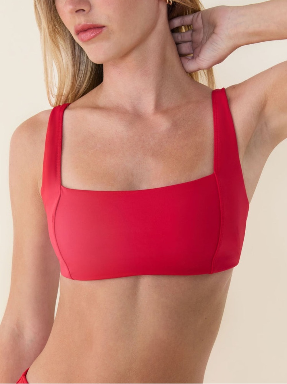 Andie Havana Bikini Top Swimsuit Cherry Red Square Neck Sporty Lifeguard S